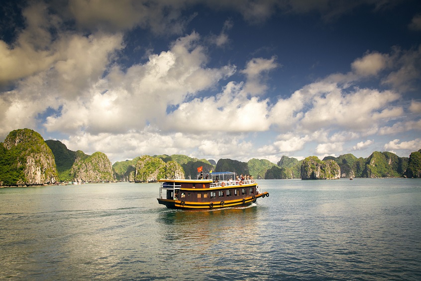 Tourist junks in amazing Ha Long bay on a sunny day
